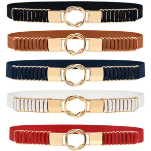 Women's Stretch Elastic Waist Belt Metal Interlocking Buckle Decorative Casual Dress Belt Fashion Waistband