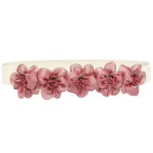 Women fashion elastic waist belt with cute pink fabric flowers detail for dress gown summer