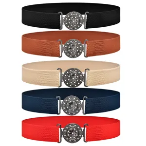 Women Elastic Wide Waist Band Stretch Cinch Belt With Rhinestone Metal Buckle For Coat Dress Fashion Accessories