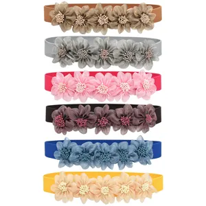 Γυναικεία Μόδα Ελαστική Ζώνη Stretch Floral Applique Φόρεμα Πουλόβερ Παλτό Ζώνη Μέσης Διακοσμητική Λεπτή Ζώνη Μέσης