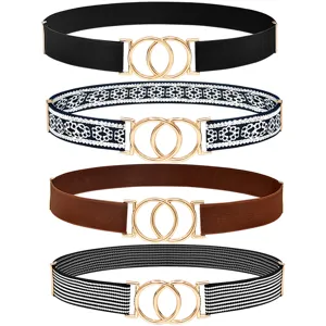 Women Elastic Waist Belt Fashion Round Metal Buckle Casual Dress Wide Waistband Elasticated Waist Cinch Belt For Ladies