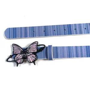 Y2K style women's belt featuring a unique pink butterfly buckle with a wrap-around ring design.