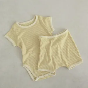 Unisex baby ribbed short sleeve bodysuit and shorts set summer infant cute outfit