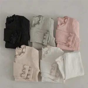 Infant baby girl ribbed long sleeve t-shirt lounge set ruffles details detail view