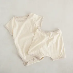 Infant baby cotton ribbed short sleeve romper and shorts set, summer cute bodysuit clothes.