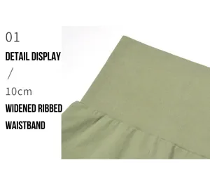 Detalle de leggings de fitness con pretina acanalada ensanchada de 10 cm para ajuste.