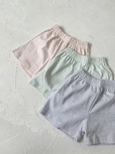 Comfortable breathable striped baby shorts for summer, featuring elastic waist and soft cotton fabric.