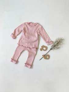 Baby girl ribbed long sleeve top and leggings set toddler spring casual home wear outfit