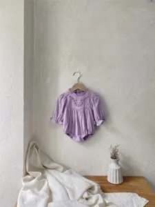 Cute infant baby girl light purple romper autumn floral embroidery bud collar bodysuit clothing