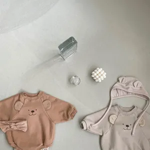 Cute bear baby romper set newborn sweatshirt bodysuit with adorable 3D ears and sweet design.