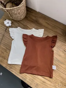 Summer baby ribbed ruffle sleeve t-shirt infant soft cotton top cute toddler daily wear