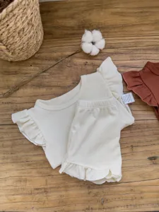 Summer baby cotton ribbed flying sleeve top and diaper cover shorts set infant clothing