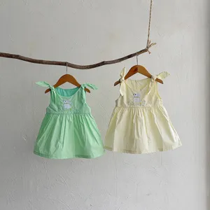 Robe Cami d'Été pour Bébé Fille en Coton Mignonne Broderie Lapin Robe Gilet Tout-petit Robe Décontractée