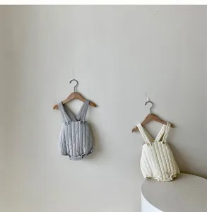 Infant quilted strap romper baby thick jumpsuit cute autumn baby clothing detail view