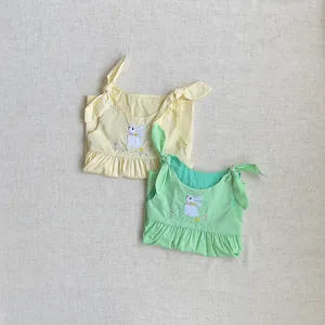 Belle robe d'été mignonne pour bébé avec broderie de lapin sans manches en coton doux