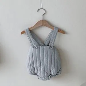 Baby quilted suspender romper, thick winter baby jumpsuit for infants, cute newborn clothing.