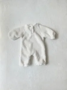 Acogedor mameluco de peluche blanco para bebé, romper de invierno polar grueso, ropa cálida.