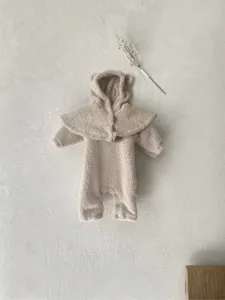 Bebé invierno forro polar oreja de oso capucha mameluco niño cálido ropa gruesa detalle
