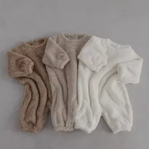 Calido mono de bebe invierno polar grueso cuello redondo pelele suave para nino y nina
