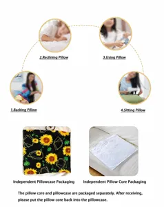 Sunflower throw pillow cover and insert set, soft removable cushion for sofa, bed and car.