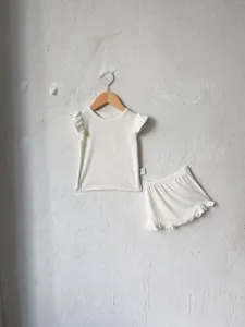 Infant baby summer ribbed fly sleeve t-shirt and shorts set toddler cute outfit main.
