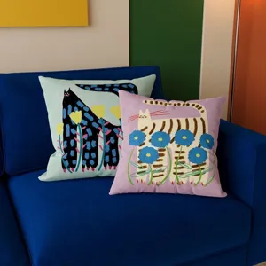 Cute cartoon cat print decorative throw pillow cover for living room sofa bedroom.