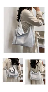 Grande capacità borsa a tracolla multifunzionale in pelle grigia da donna con pochette
