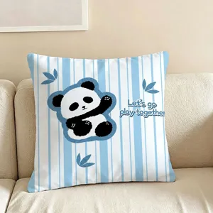 Niedliche Cartoon Panda Gestreifte Dekokissen Plüsch Sofa Kissenbezug Mit PP Baumwolle Füllung Set Für Wohnzimmer Dekor