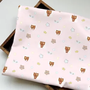 Cute cartoon pink bear pattern desk tablecloth decorative fabric for student bedroom DIY handmade.