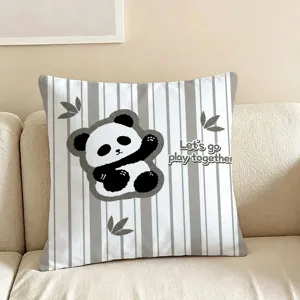 Süßes Panda Zierkissen fürs Wohnzimmer Sofa, bequemes Kissen mit weichem Stoff und grauem Design.