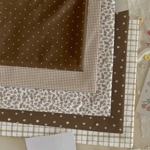Korean Style Brown Short Plush Fabric Tablecloth Floral Polka Dot Grid DIY Handmade Craft Pastoral Home Desk Cover