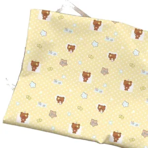 Cute cartoon bear pattern yellow tablecloth fabric for bedroom dorm DIY handmade decor.