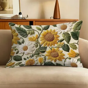 Sunflower print rectangular throw pillow, floral cushion cover for sofa living room