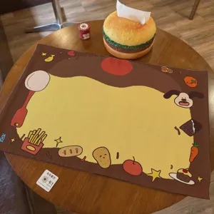 Cute cartoon dog placemat, cotton linen table mat for dorm dining table home decor.