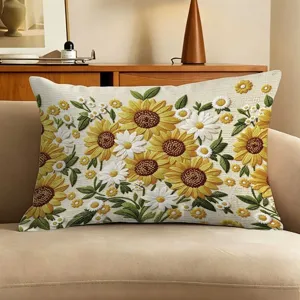 Rectangle sunflower printed throw pillow cover for living room sofa home decor cushion.