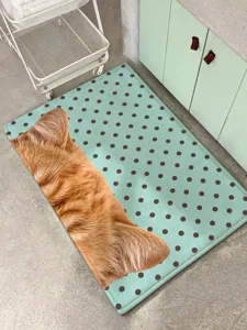 Cute cat ear polka dot rug detail, soft imitation cashmere material, mint green bedroom bedside mat.