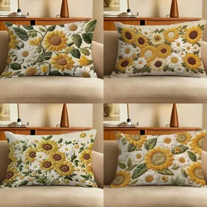 Sunflower Print Rectangular Throw Pillow Plush Decorative Cushion Cover With Core For Sofa Living Room Office Bedroom Bed Backrest
