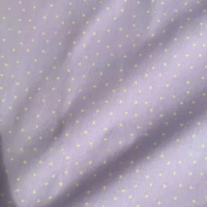 Macaron purple fabric with yellow star print, perfect for DIY handmade and desk decoration.