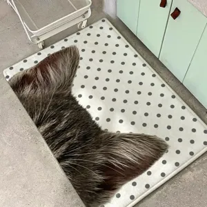 Korean fresh style cashmere-like floor mat with cute cat ears and classic polka dot pattern.