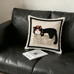 American cartoon geometric cat throw pillow, soft sofa cushion for living room bedroom decor.
