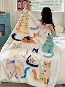 Leuke kat fleece deken zomer airconditioning sprei voor slaapkamer kantoor bank cadeau gezellig zacht