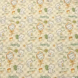 Cute cat print fabric DIY handmade cloth vintage checkered material table cloth decor