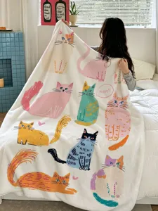 Leuke kleurrijke katten print fleece deken voor gezellig thuis, kantoor en slaapkamer.
