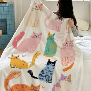Schattige Katten Print Pluche Deken Zachte Plaid voor Kantoor Bank Bed Cadeau nieuw