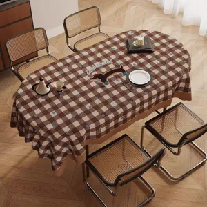 Nappe longue teckel dessin animé carreaux marron résistant à la chaleur décoration.