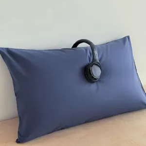 Blue long bolster pillow for bedside or dorm room decor, soft, comfortable and cozy.
