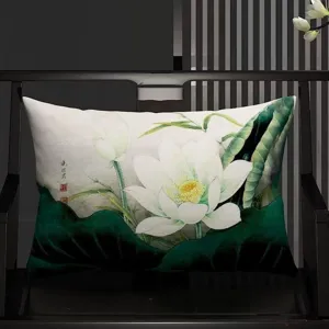 Chinese style lotus throw pillow cover vintage ink painting lumbar cushion for sofa chair