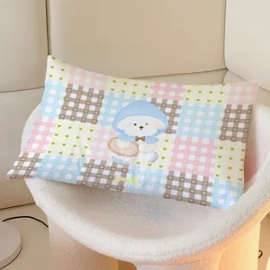 Korean ins style cute puppy throw pillow, colorful plaid patchwork bedroom sofa decor cushion.