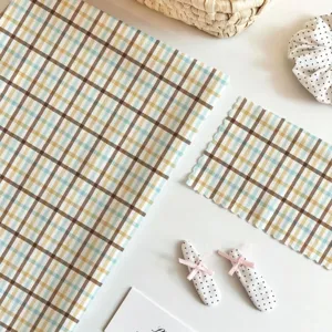 Korean vintage plaid fabric and cute dot hair accessories set for desktop photo background.