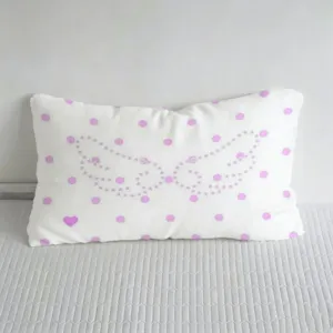 Koreaans geïnspireerd roze stip vleugel lang kussen, zacht retro decoratief bedkussen.